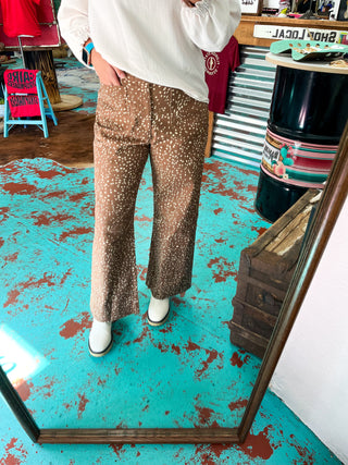 Speckled Print Cropped Wide Leg Pants