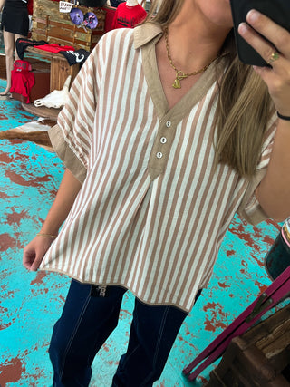 Stripe Collared Oversized Top