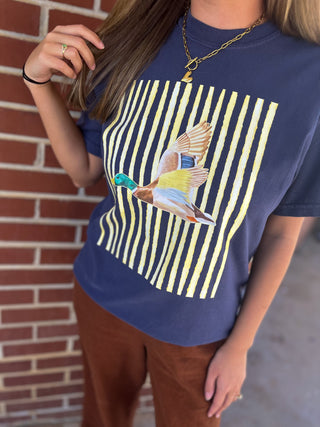 Striped Mallard Tee - Navy