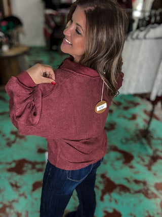 Marsala Cut Edge Pocket Collared Top