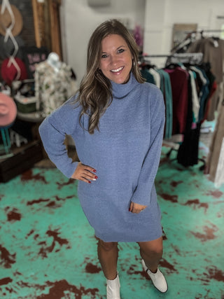 Ribbed Mock Neck Dolman Sleeve Sweater Dress