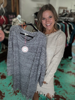 Distressed Boat Neck Long Sleeve Knit Sweater Dress