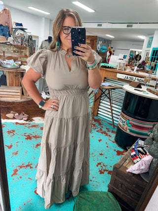 Lt Mocha Tiered Maxi Dress