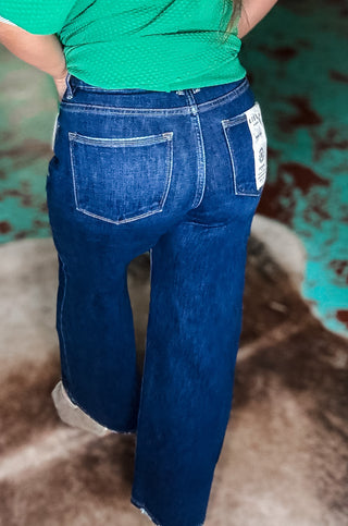 Tummy Control Stretch High Rise Crop Wide Jeans