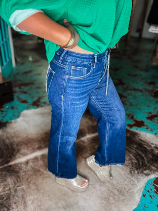 Tummy Control Stretch High Rise Crop Wide Jeans