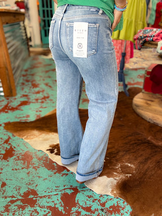 Wide Mid Rise Front Patch Jeans