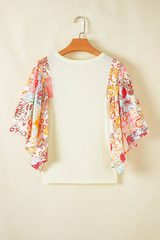 Floral Patchwork Batwing Sleeve Summer Blouse