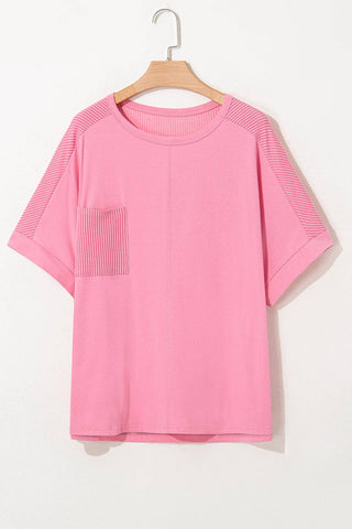 Plus Size Corded Patchwork Pocketed T-Shirt