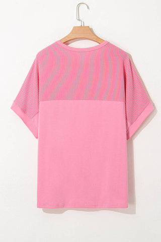 Plus Size Corded Patchwork Pocketed T-Shirt