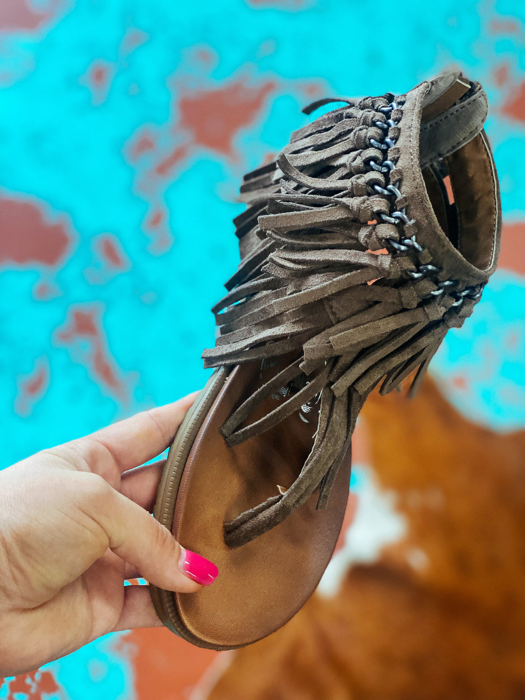 Peaceful Taupe Fringed Sandals